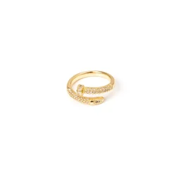 Anello a fascia snella e zirconi Rania - Oro