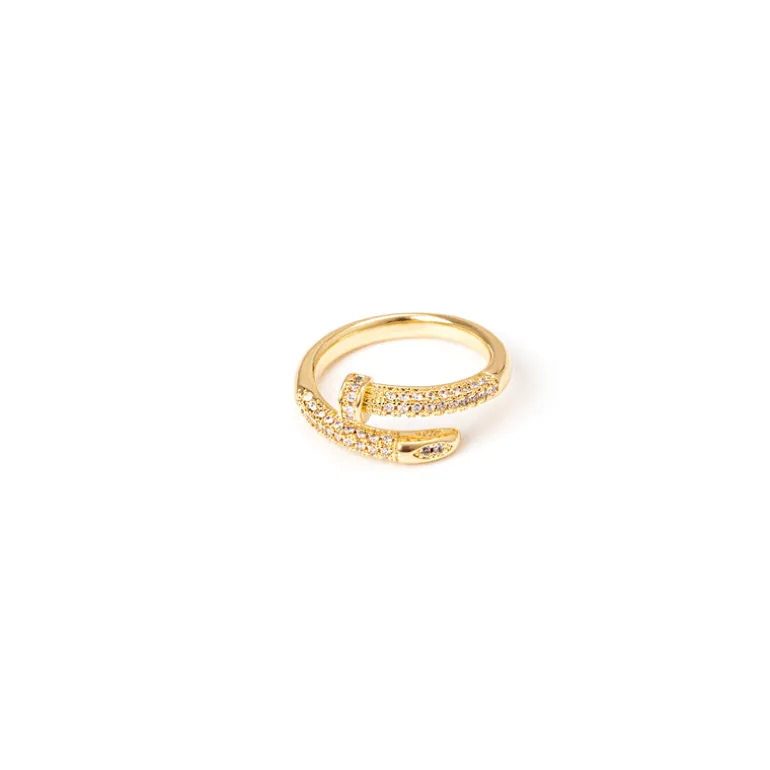 Anello a fascia snella e zirconi Rania - Oro