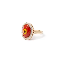 Anello con cabochon e rosetta di zirconi Partenope - Rosso