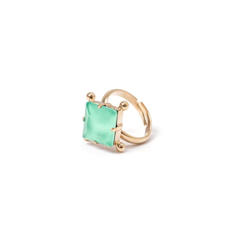 Anello con cristallo quadrato e sferette Sirens - Turchese