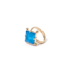 Anello con cristallo quadrato e sferette Sirens - Blu