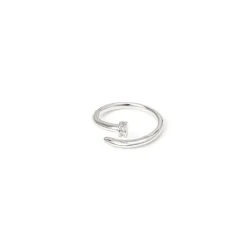 Anello con fascia filiforme e terminale a blocchetto Rania - Argento