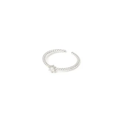 Anello con fascia filiforme spiralata e zircone Rania - Argento