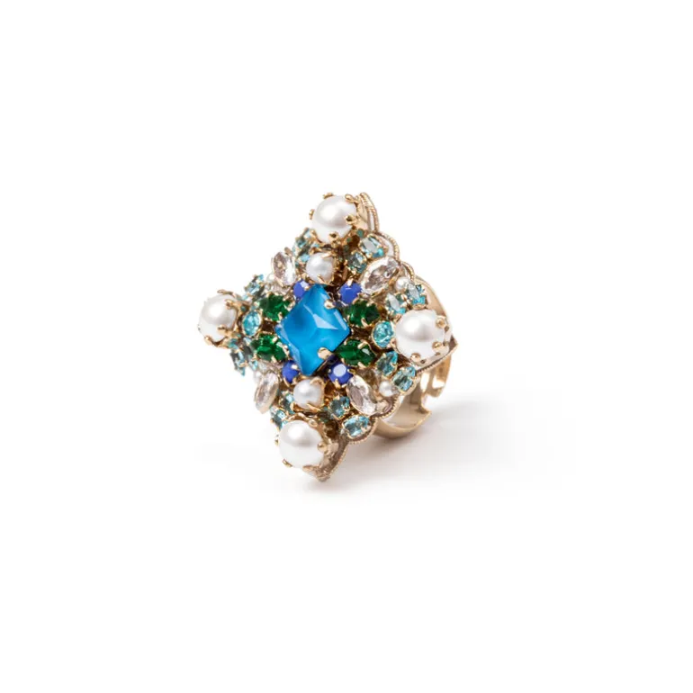 Anello con grande top quadrato Sirens - Blu