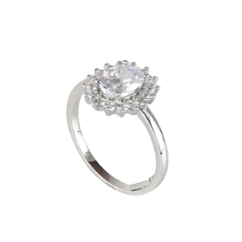 Anello con rosetta di zirconi Pearl - Bianco