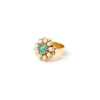Anello fiore di mini perle Ondina - Turchese