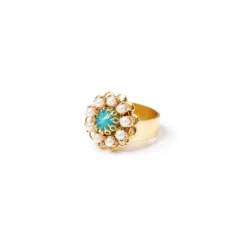 Anello fiore di mini perle Ondina - Turchese