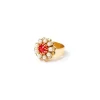 Anello fiore di mini perle Ondina - Rosso