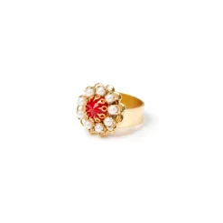 Anello fiore di mini perle Ondina - Rosso
