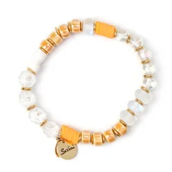 Bracciale elastico anellini e perle di vetro Flora - Multicolor