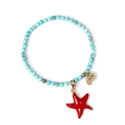 Bracciale elastico boule e stella marina Partenope - Rosso