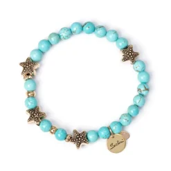 Bracciale elastico boule e mini stelle marine Partenope - Turchese