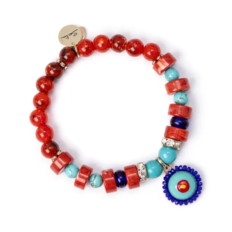 Bracciale elastico boule, cerchietti e charm artistico Partenope - Multicolor