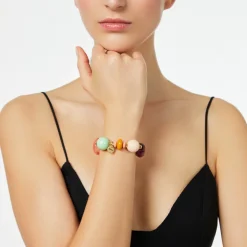 Bracciale elastico boule ed elementi traslucidi Chantal - Multicolor