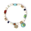 Bracciale elastico con cilindretti decorati e pendente a semisfera Partenope - Multicolor