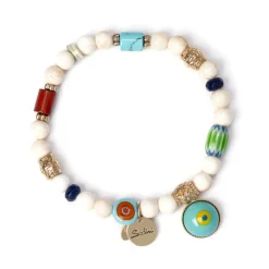 Bracciale elastico con cilindretti decorati e pendente a semisfera Partenope - Multicolor