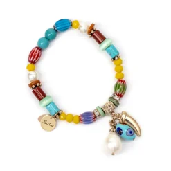 Bracciale elastico con cornetto e perla Partenope - Multicolor