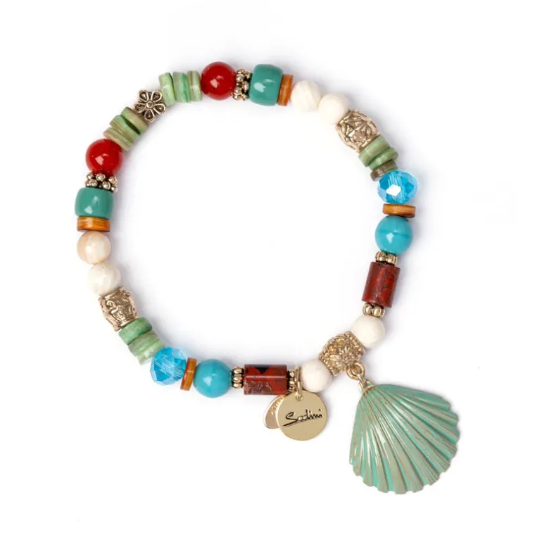 Bracciale elastico con conchiglia pendente Partenope - Multicolor