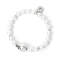 Bracciale elastico con perla ovale Leila - Argento