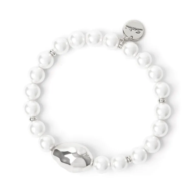 Bracciale elastico con perla ovale Leila - Argento