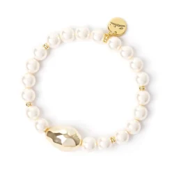 Bracciale elastico con perla ovale Leila - Oro
