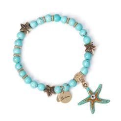 Bracciale elastico con stella marina pendente Partenope - Turchese