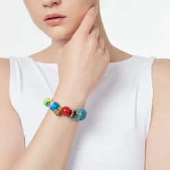 Bracciale elastico grandi boule, perline, anellini Partenope - Multicolor