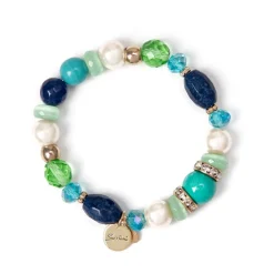 Bracciale elastico perle, perline, boule e anellini Sirens - Blu