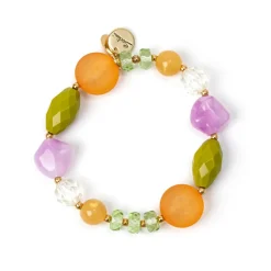 Bracciale elastico perle di vetro e olivine Flora - Multicolor