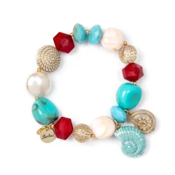 Bracciale elastico pietre, perline e pendenti Ondina - Multicolor