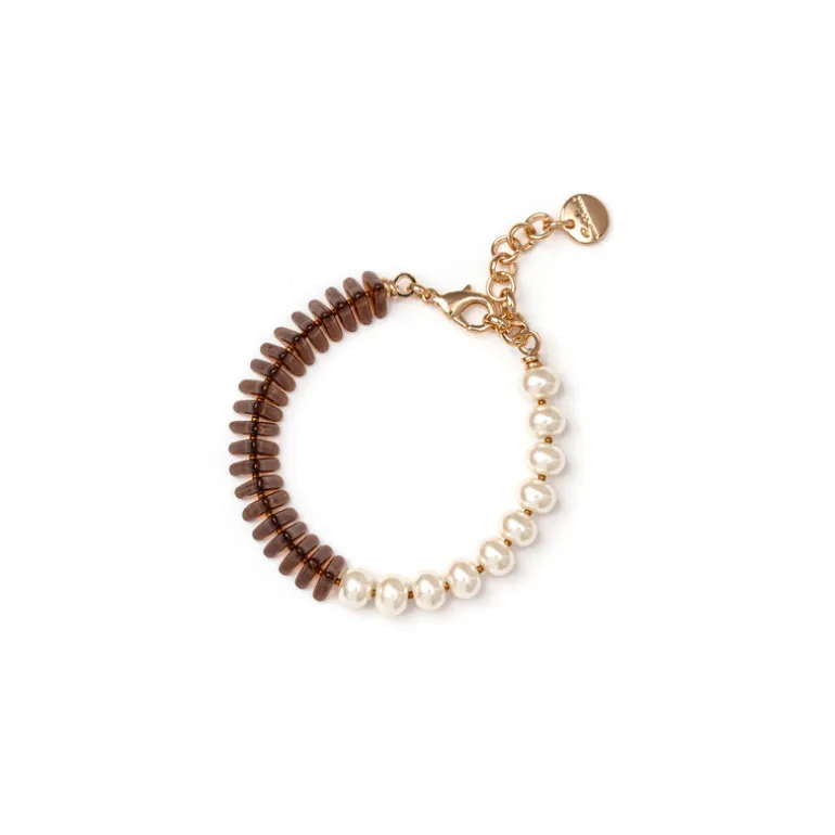 Bracciale perle e perline triangolo Jane - Marrone