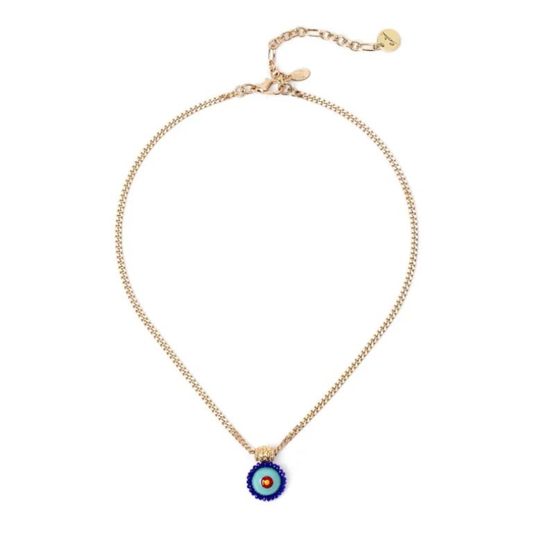 Collana corta groumette e pendente circolare Partenope - Turchese