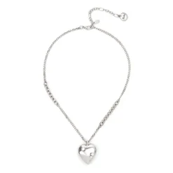 Collana corta rolò e cuore Amaranta - Argento