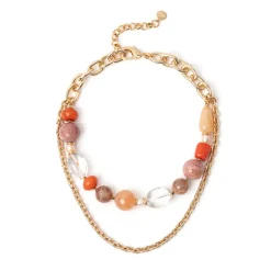 Collana Jane a doppio filo Agata, Pietra del Sole e Perle Naturali - Multicolor