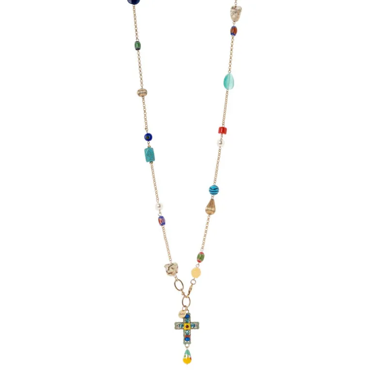 Collana lunga con croce Partenope - Multicolor