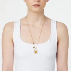 Collana lunga con margherita pendente Flora - Multicolor