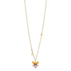 Collana lunga maglie ovali con insettino pendente Flora - Multicolor