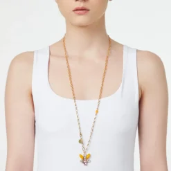 Collana lunga maglie ovali con insettino pendente Flora - Multicolor