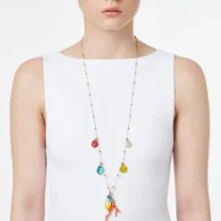 Collana lunga mini boule e corallo Partenope - Multicolor