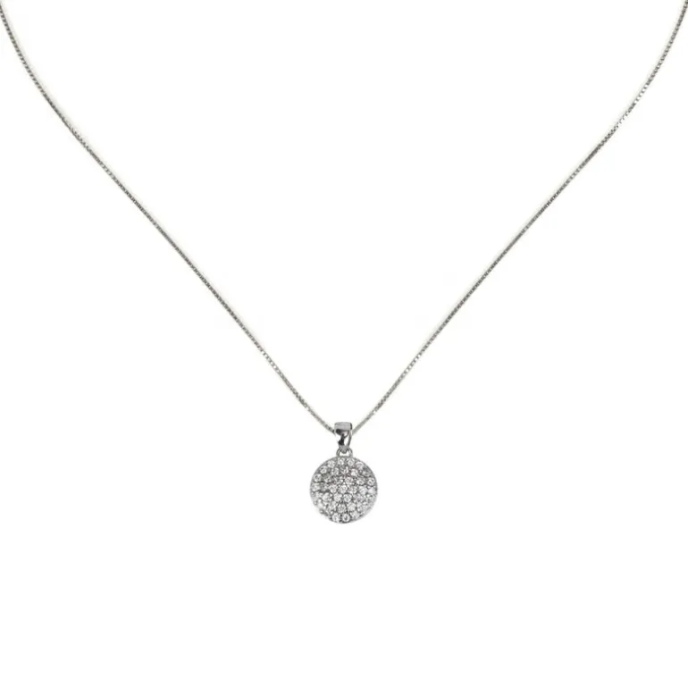 Girocollo con disco pendente e zirconi Pearl - Bianco