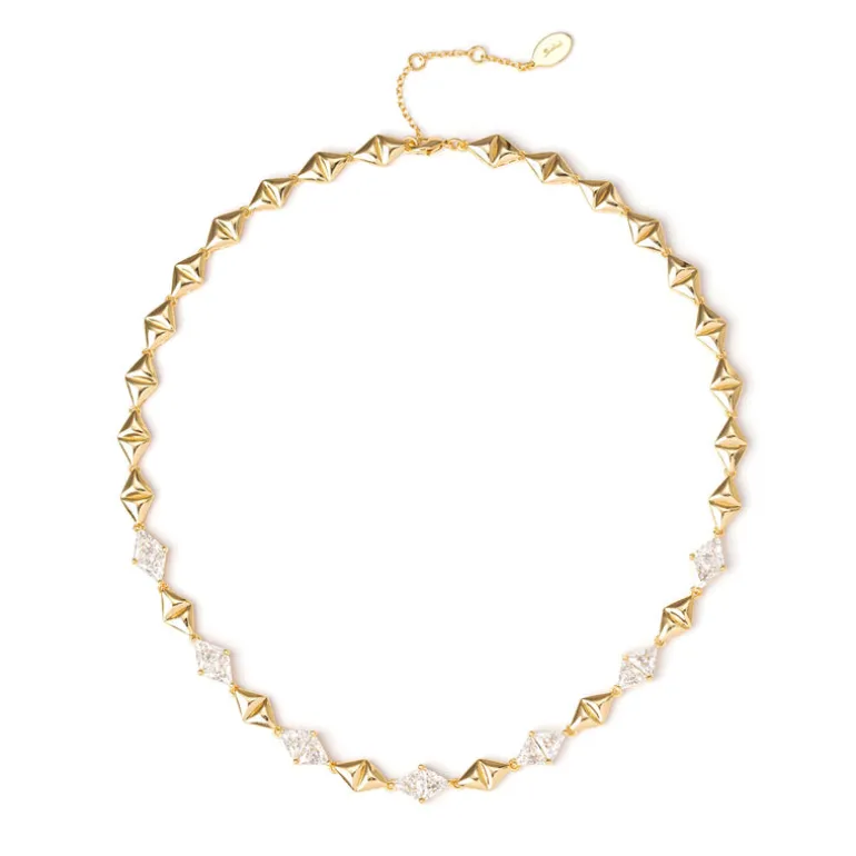 Girocollo di triangoli ottone e zirconi Eva - Oro