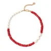 Girocollo Jane Corallo e Perle Giapponesi - Rosso