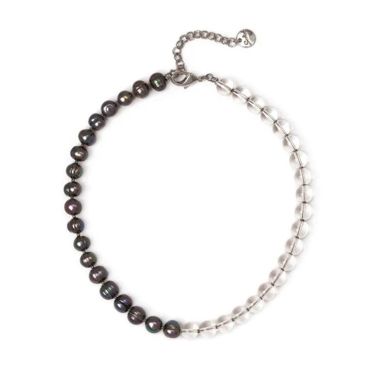 Girocollo perle e boule Jane - Grigio