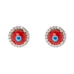 Mini orecchini cabochon e zirconi Partenope - Rosso