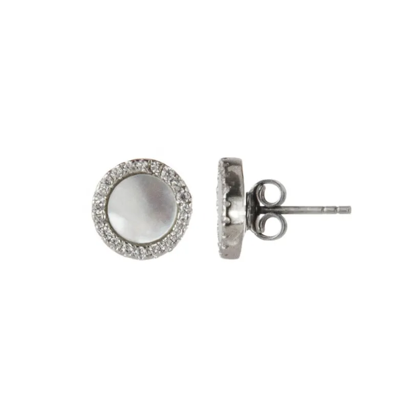 Orecchini a bottone con zirconi Pearl - Bianco