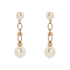 Orecchini a due perle e catena Kelly - Bianco