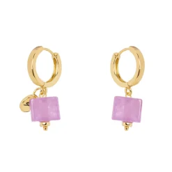 Orecchini a mini cerchio e cubo pendente Kaaba - Viola
