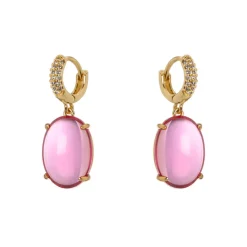 Orecchini cerchietto e cabochon pendente Blossom - Fucsia