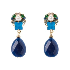Orecchini charm circolare e goccia Sirens - Blu