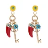 Orecchini con cabochon, chiave e cornetto Partenope - Rosso